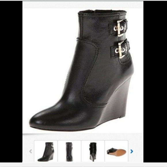 double buckle side zipper wedge boots